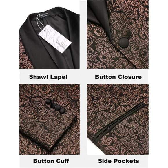 Men's Floral Tuxedo Jacket Jacquard Suit Jacket Slim Fit Blazer for Wedding - Picture 4 of 7